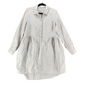 Beacon Cove Dress Womens Small Light Gray 100% Linen Shirt Dress *Read*